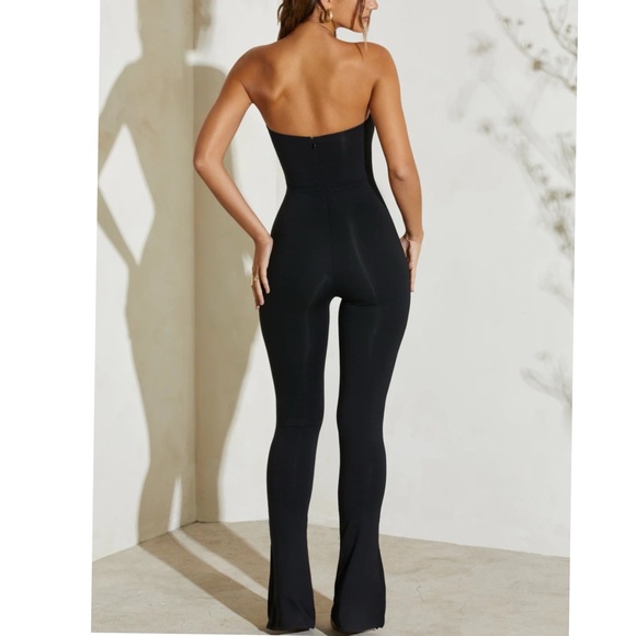 Oh Polly JAMILA Strapless Flared Hem Jumpsuit in Black - Picture 3 of 10